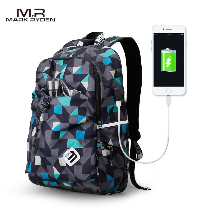 Student Water Repellent USB Design Nylon Backpack